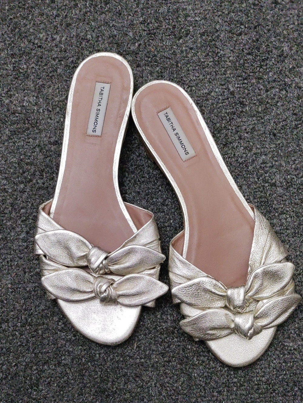 Tabitha Simmons Metallic Gold Knot Bow Slide Sandals